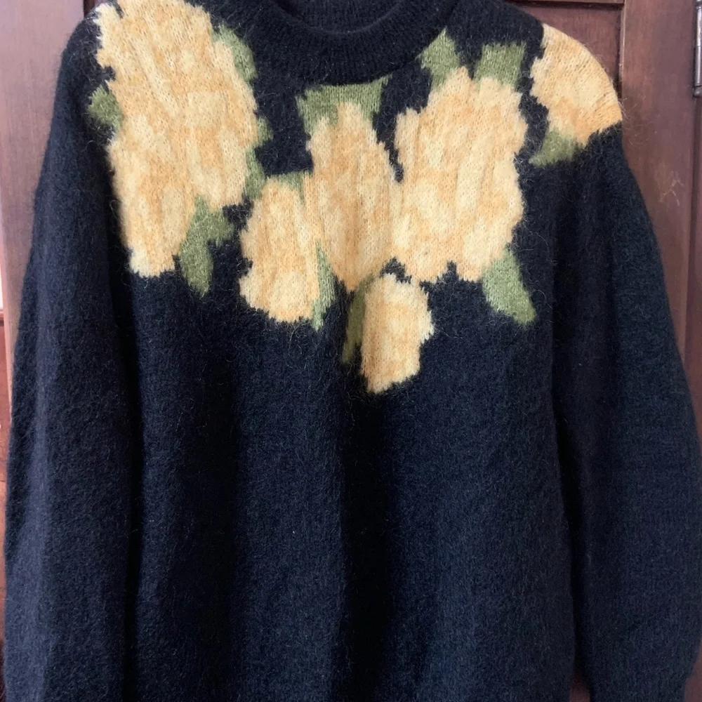 Sezane Women's Joko Black Sweater with Yellow Floral Pattern - Picture 2 of 3